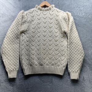 Vintage Cream Sweater Womens Large Boho Granola Ethereal Wool Ruffle 80s Y2K 90s